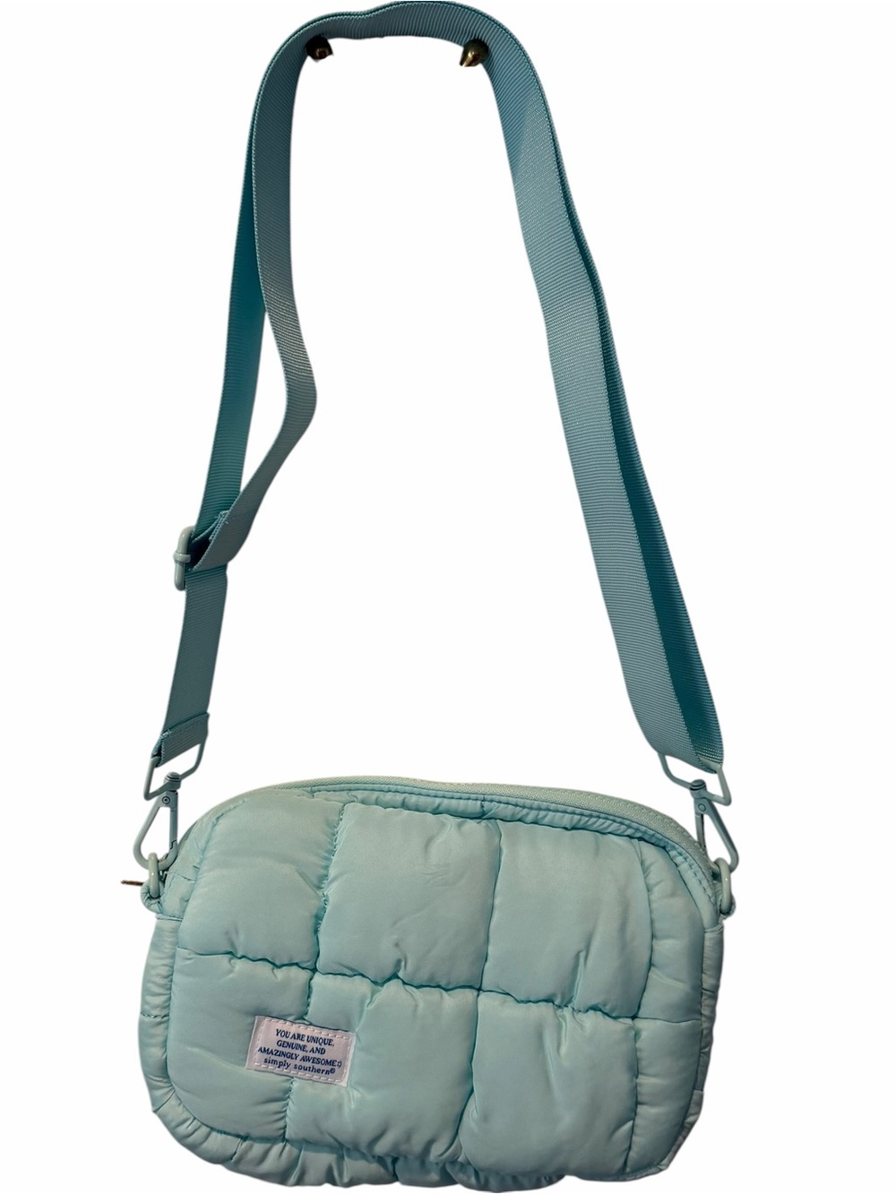 Simply Southern Arctic Blue Quilted Puffer Crossbody Bag Adjustable Strap NWT